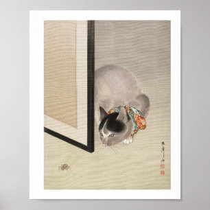 Póster Gato observando una araña (1888–1892) ilustración 