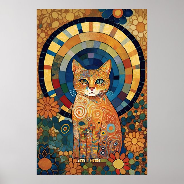 Póster Gato opalescente en diseño románico de estilo mosa (Frente)