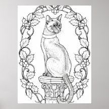 Gato Orgulloso en Columna Clásica con Acebo