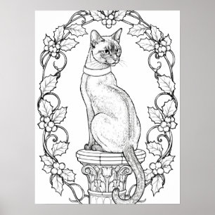 Póster Gato Orgulloso en Columna Clásica con Acebo
