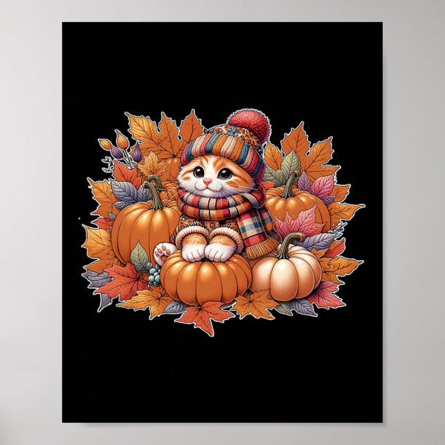 Póster Gato-otoño-hojas-hola-otoño-gato-gatito-amante-tha (Frente)