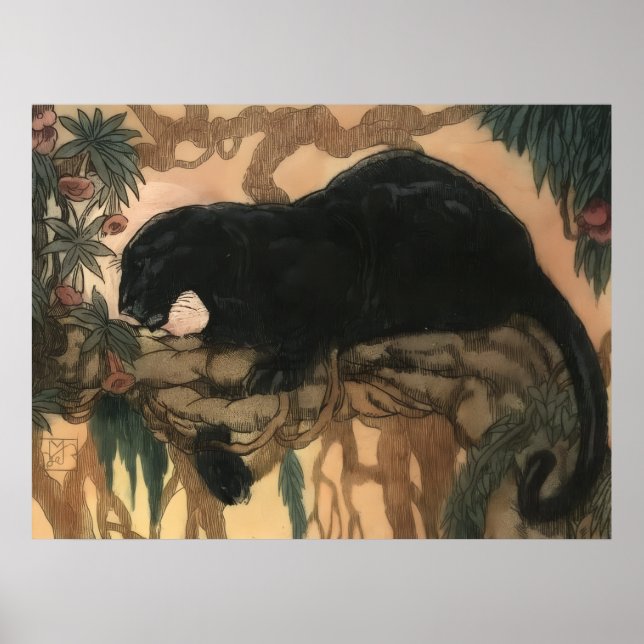Póster Gato Pantera Negra Vintage (Frente)