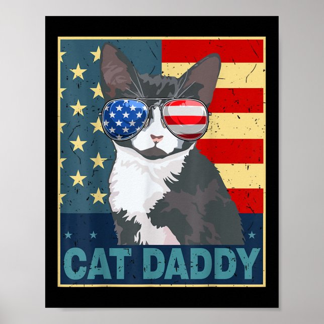 Póster Gato Papá Bandera Americana 4 de Julio Día del Pad (Frente)