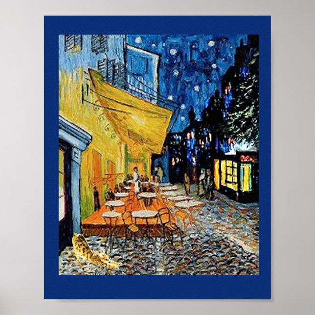 Póster Gato, parodia de café nocturno, Van Gogh (Frente)