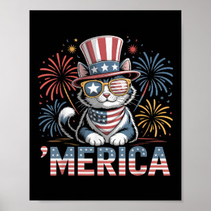 Póster Gato Patriótico Adorable ‘merica Día De La Indepen