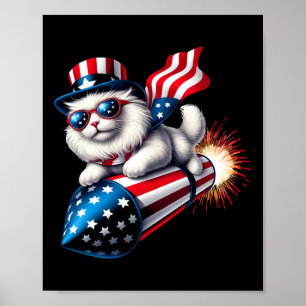 Póster Gato patriótico divertido del 4 de julio cohete co