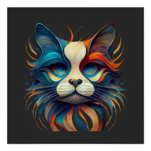 Póster Gato Patriótico Rojo Blanco y Azul