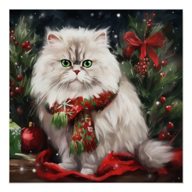 Póster Gato Persa en Navidad de Nieve (Anverso)