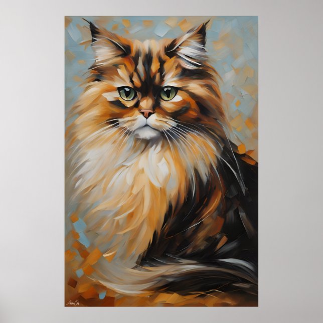 Póster | Gato persa | Estilo de pintura de aceite (Frente)