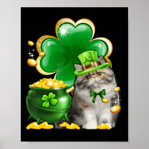 Póster Gato persa lindo Shamrock irlandés St Patrick D