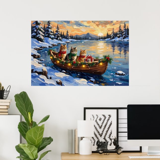 Póster Gato Persa Navidad Barco Fiesta (Oficina en casa)