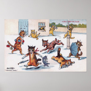 Póster Gato perseguido por un perro, Louis Wain