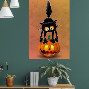 Póster Gato Personalizado asustado de Halloween en calaba