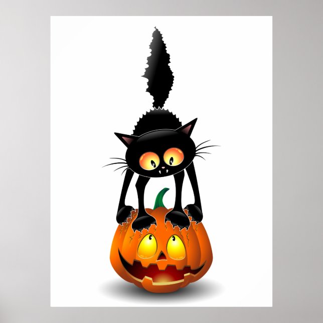 Póster Gato Personalizado asustado de Halloween en calaba (Frente)