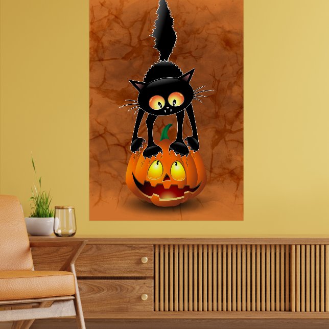 Póster Gato Personalizado asustado de Halloween en calaba (Salón 2)