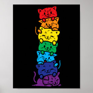 Póster Gato Pila Arcoíris Orgullo Gay Lindo Lgbt Animal M