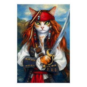 Póster Gato pirata   Arte de carácter fantasía