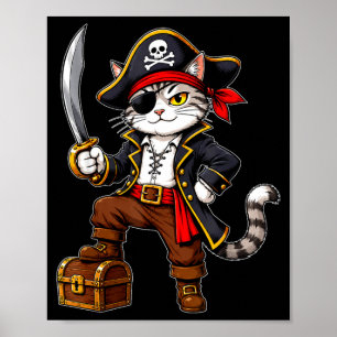 Póster Gato pirata lindo disfraz de halloween divertido g