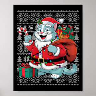Póster Gato Polar femenino Navidad Estilo suéter Santa Po