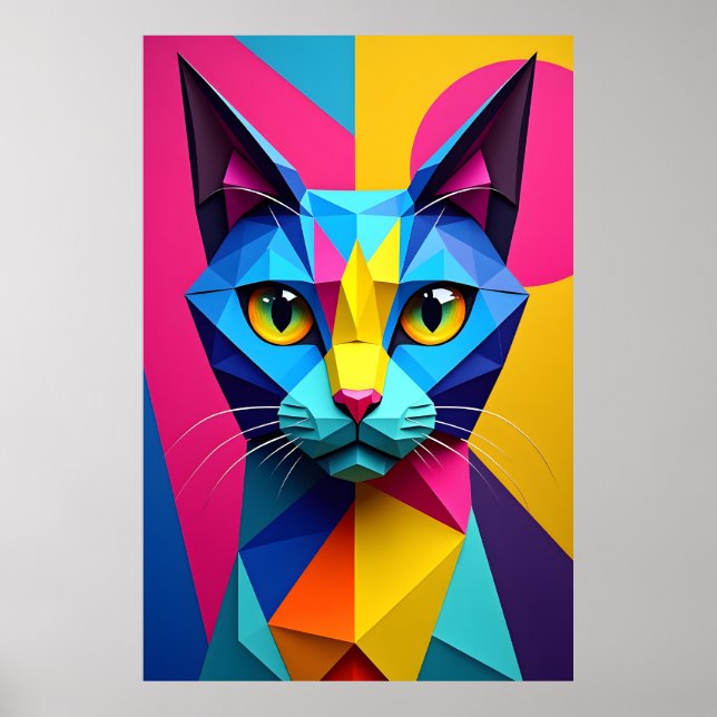 Póster Gato Pop Art Geométrico 3D (Frente)