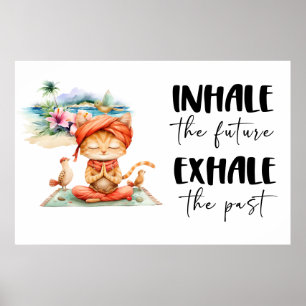 Póster Gato posando inhalación de yoga