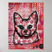 Gato Poster Naranja Rosa caliente - Gatito brillan