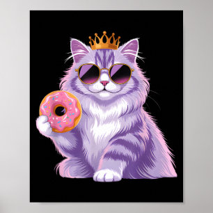 Póster Gato princesa esponjoso donut gafas de sol diverti