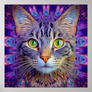Póster Gato prismático con ojos verdes