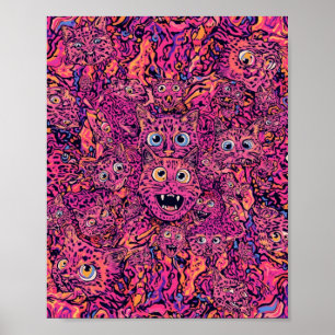 Póster Gato psicodélico sobrecarga gato neon 