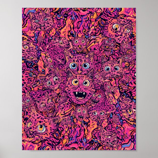 Póster Gato psicodélico sobrecarga gato neon  (Frente)