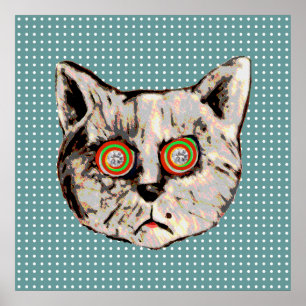 Póster gato, puntos y ojos de diamantes