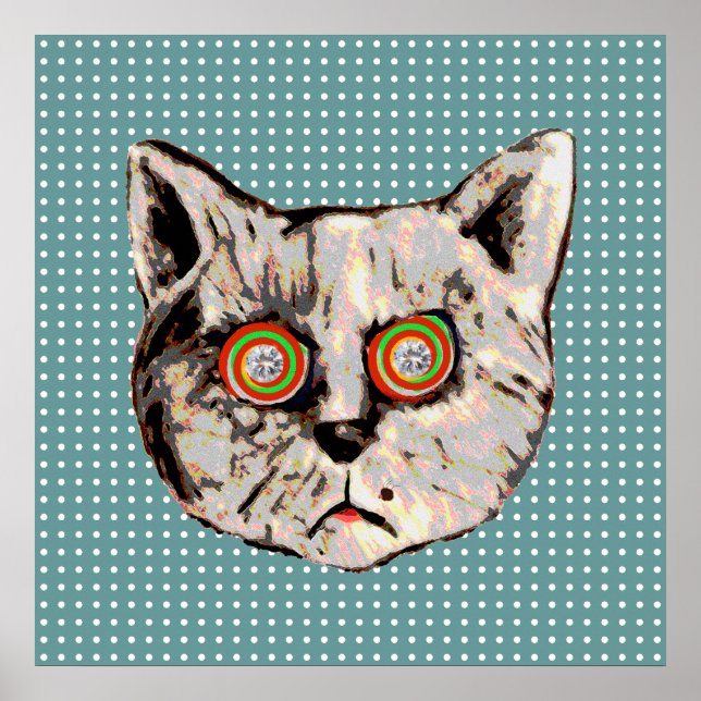 Póster gato, puntos y ojos de diamantes (Frente)