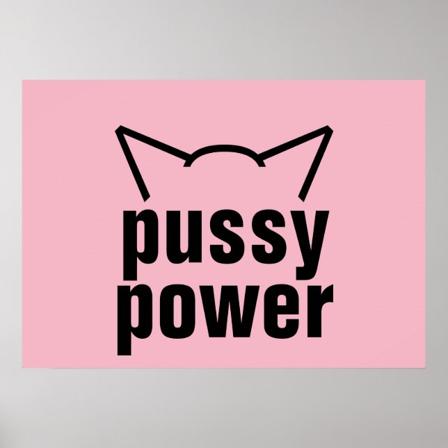 Póster Gato Pussy Power Oídos Mujeres De Resistencia Rosa (Frente)