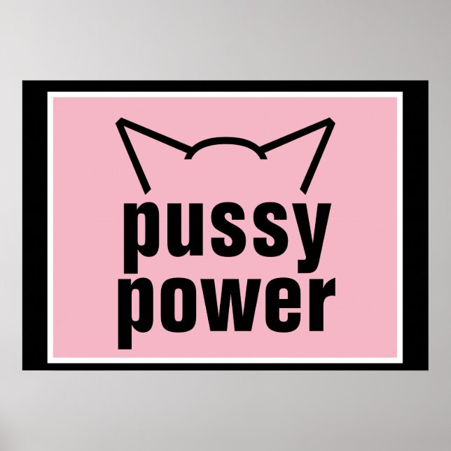 Póster Gato Pussy Power Oídos Mujeres De Resistencia Rosa (Frente)