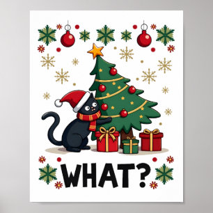 Póster Gato Qué Divertido Gato Negro Empujando Árbol De N