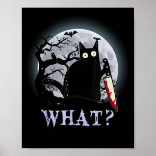 Póster Gato Qué Gato Negro Asesino Con Halloween Knife