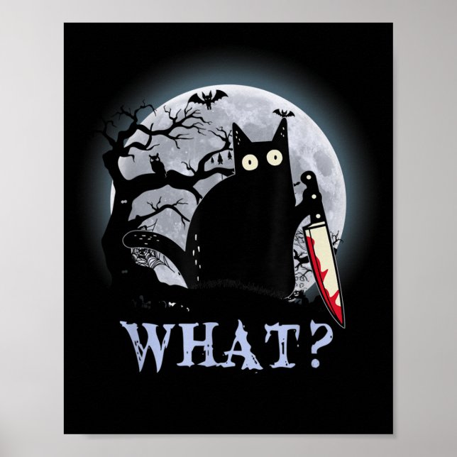 Póster Gato Qué Gato Negro Asesino Con Halloween Knife (Frente)