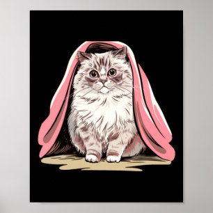 Póster Gato Ragdoll Debajo de una Manta Rosa Pegatina 