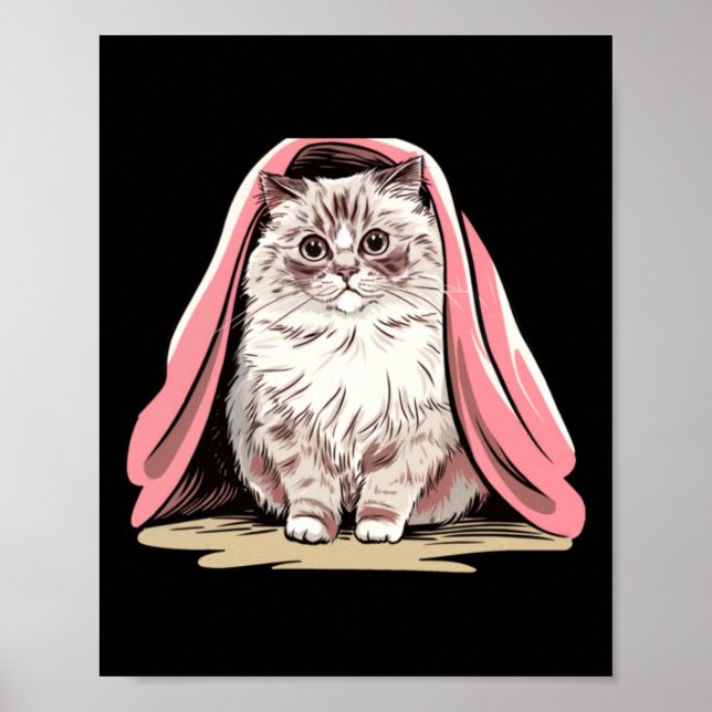 Póster Gato Ragdoll Debajo de una Manta Rosa Pegatina  (Frente)