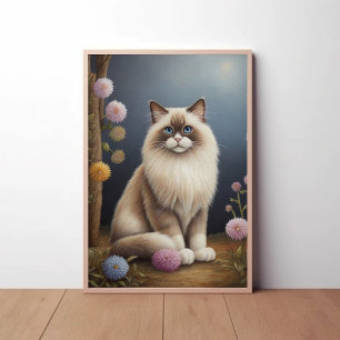 Póster Gato Ragdoll en Ilustracion Mascota fluffy en el j