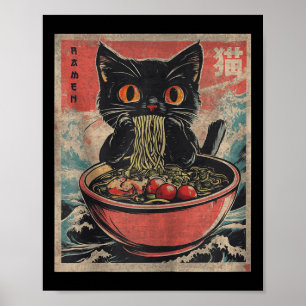 Póster Gato Ramen japonés Gracioso Kawaii Gato Gráficos M