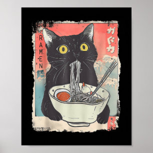 Póster Gato Ramen Noodle japonés Anime Manga Ramen Kawaii