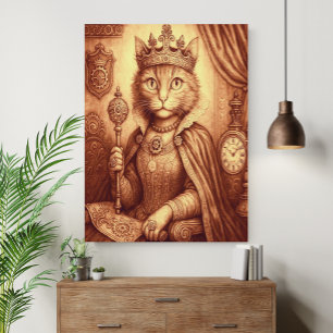 Póster Gato Real Steampunk Vintage Fantasía de Relojería