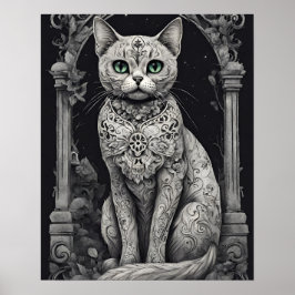 Póster Gato Reina - Día de Los Muertos, estilo de cráneo 