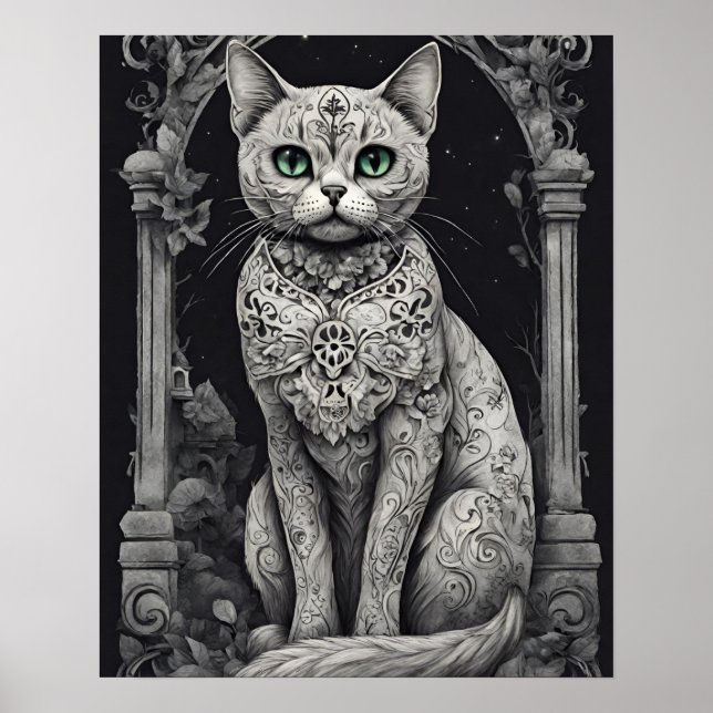 Póster Gato Reina - Día de Los Muertos, estilo de cráneo  (Frente)