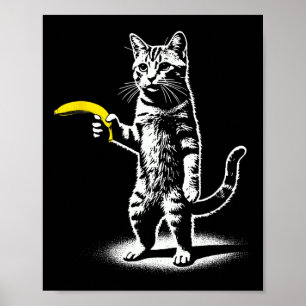 Póster Gato retro con meme de plátano Hombres Novedad de 