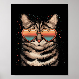 Póster Gato Retro Con Sol Corazón Amor Cute Cat Valenti