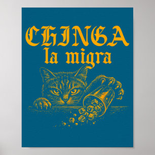Póster Gato Retro Divertido Chinga La Migra