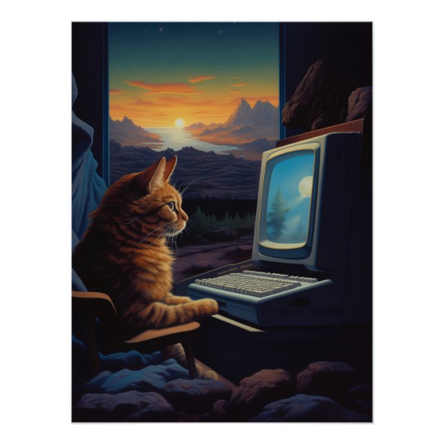 Póster Gato Retro Gamer | Juego de arte de píxeles de 8 b (Anverso)