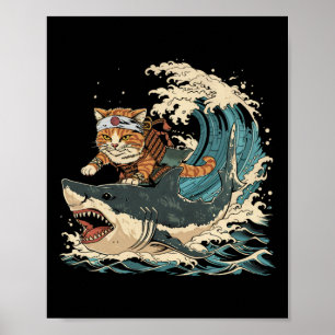 Póster Gato Retro Ninja Animal Lindo Gatito Animal Hallow